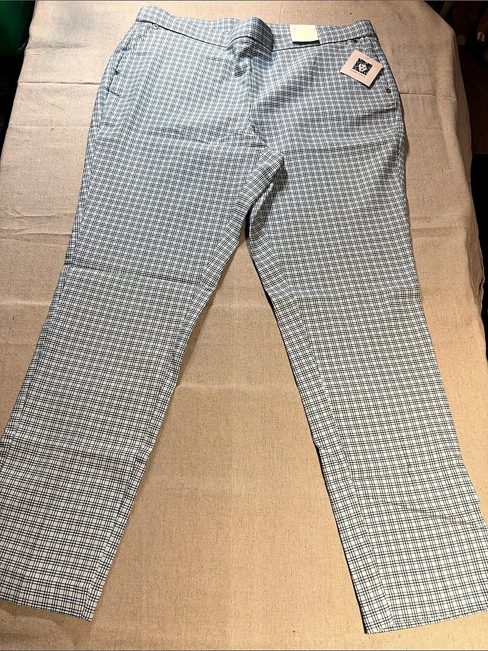 Anne Klein Slim Ankle Pants Plaid Women's Blue & White Size XL